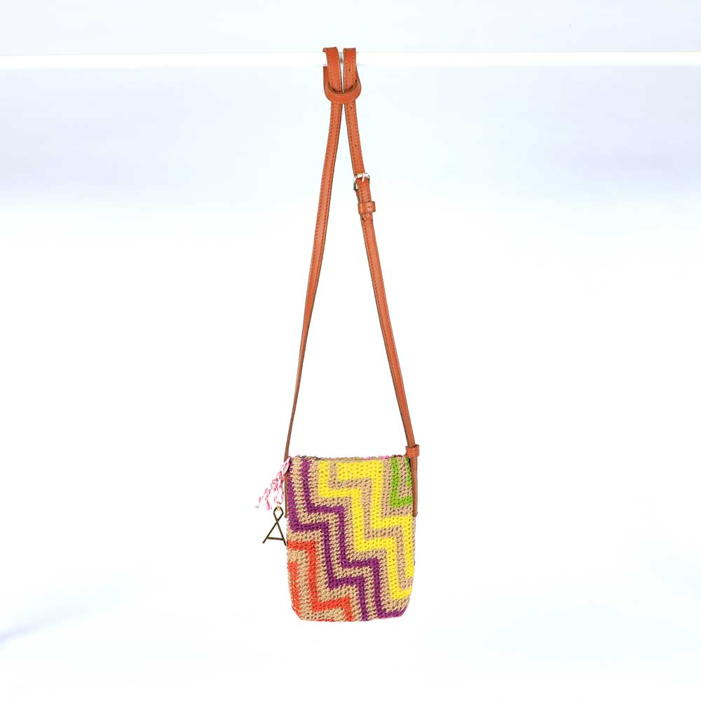 Bilum pocket pouch hand woven cross body phone bag on white background